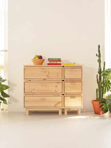 Cómoda doble de madera con 6 cajones 117x100 AIKA | LUFE