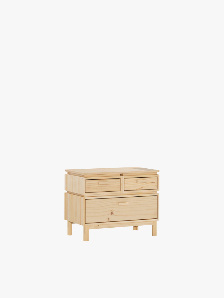 Mesita de noche de madera con 3 cajones 78x62 LIBE | LUFE