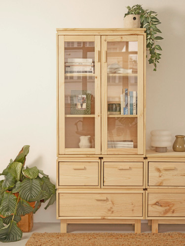 Vitrina expositora de cristal y madera con 3 cajones 78x183 AIKA | LUFE