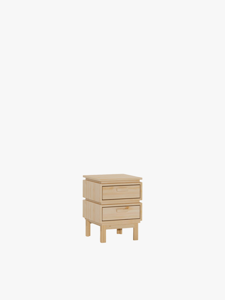 Mesita de noche de madera natural con cajones