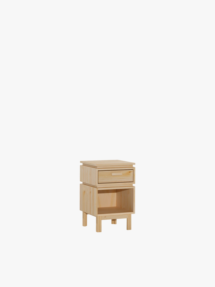 Mesita de noche de madera natural con almacenaje