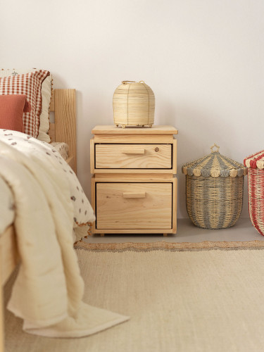 Mesita de noche de madera con 2 cajones 39x49 LIBE | LUFE