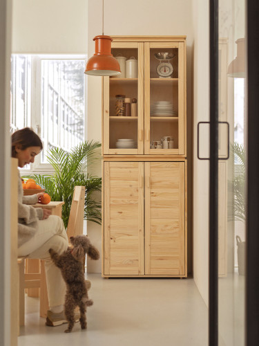 Vitrina alacena alta de madera natural | LUFE