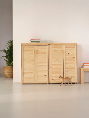 Armario aparador doble de madera natural con baldas | LUFE