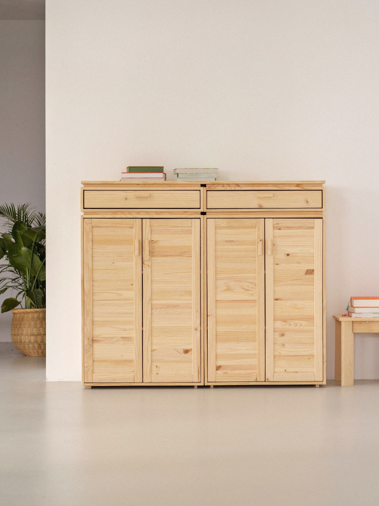 Armario bajo doble de madera natural con cajones | LUFE 2