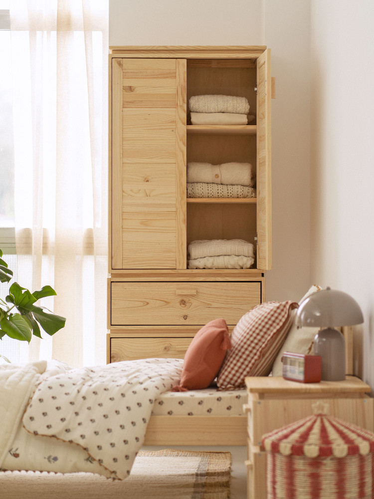Armario con baldas de madera natural con 3 cajones | LUFE 2