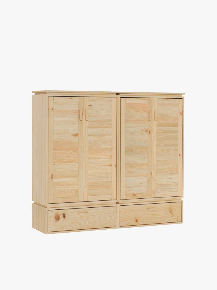 Armario bajo de madera natural con baldas y 2 cajones | LUFE
