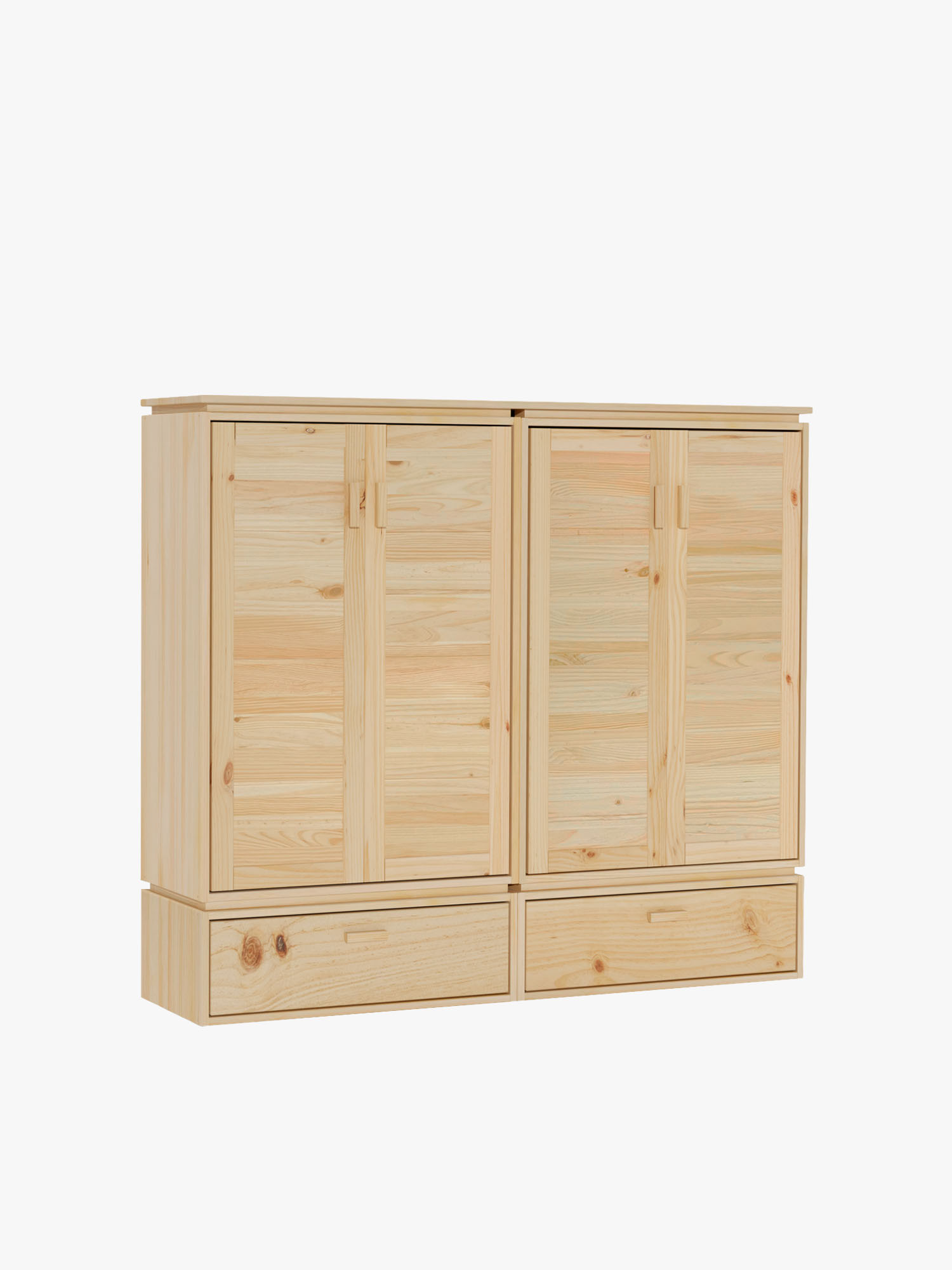 Armario bajo de madera natural con baldas y 2 cajones | LUFE