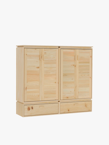 Armario bajo de madera natural con baldas y 2 cajones | LUFE
