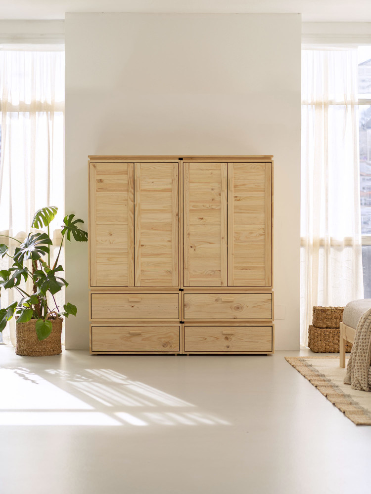 Armario soble de madera natural con 4 cajones | LUFE 2