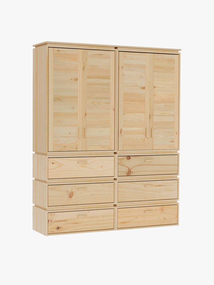 Armario doble de madera natural con 6 cajones | LUFE