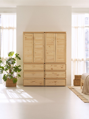 Armario doble de madera natural con 6 cajones | LUFE