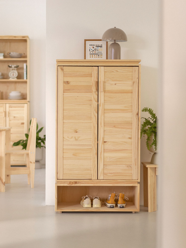 Armario zapatero de madera natural con hueco | LUFE 2