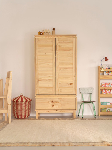 Armario bajo de madera natural con patas y cajón | LUFE