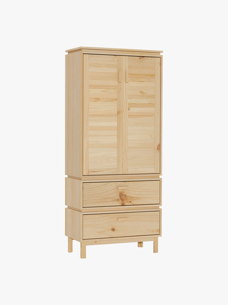 Armario de madera natural con patas y 2 cajones | LUFE