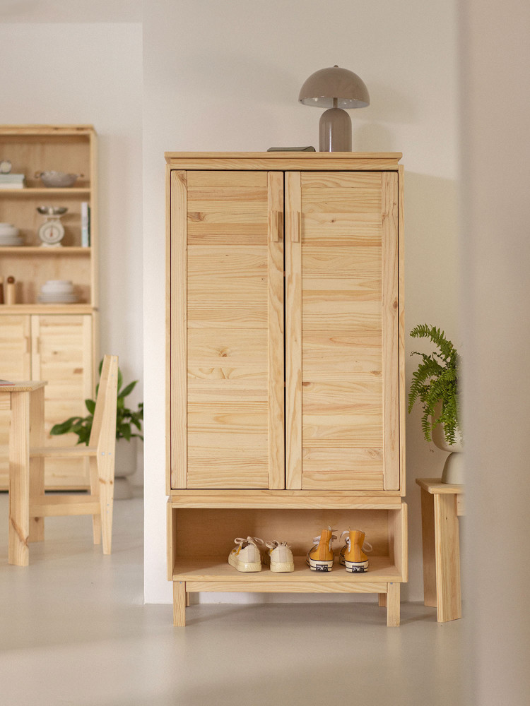 Armario zapatero de madera natural con hueco | LUFE 2