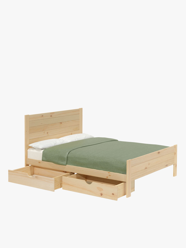 Cama 180 de madera de pino con cajones estilo caserío | LUFE