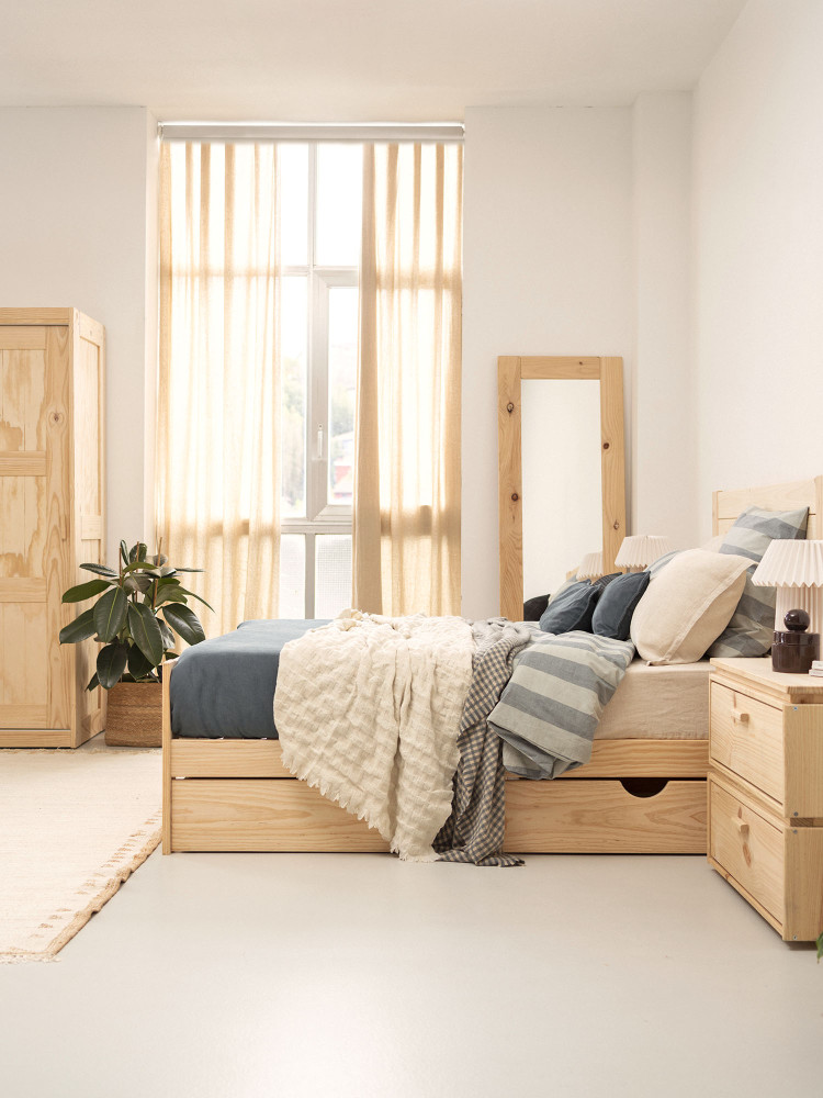 Cama 150 de madera de pino con cajón estilo caserío | LUFE 2