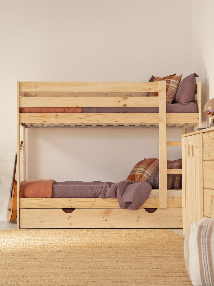 Litera infantil LORE de madera de 80 cm con cama nido | LUFE 2