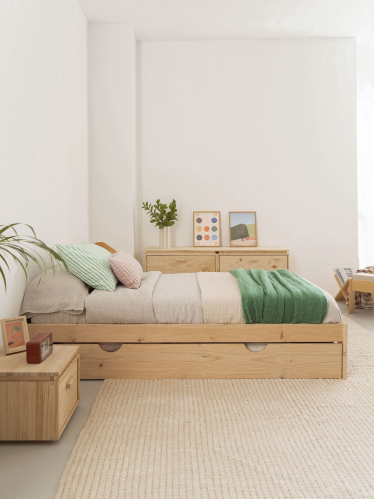 Cama 105 de madera de pino con cajón de almacenaje | LUFE 2