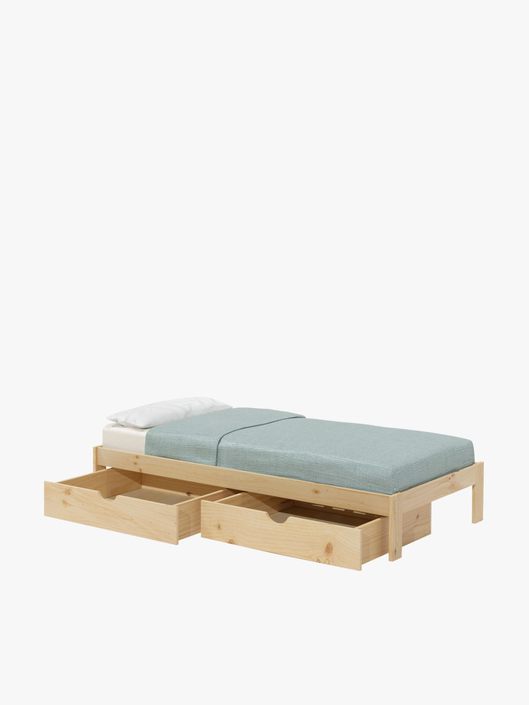 Cama 105 de madera de pino certificada con cajones | LUFE