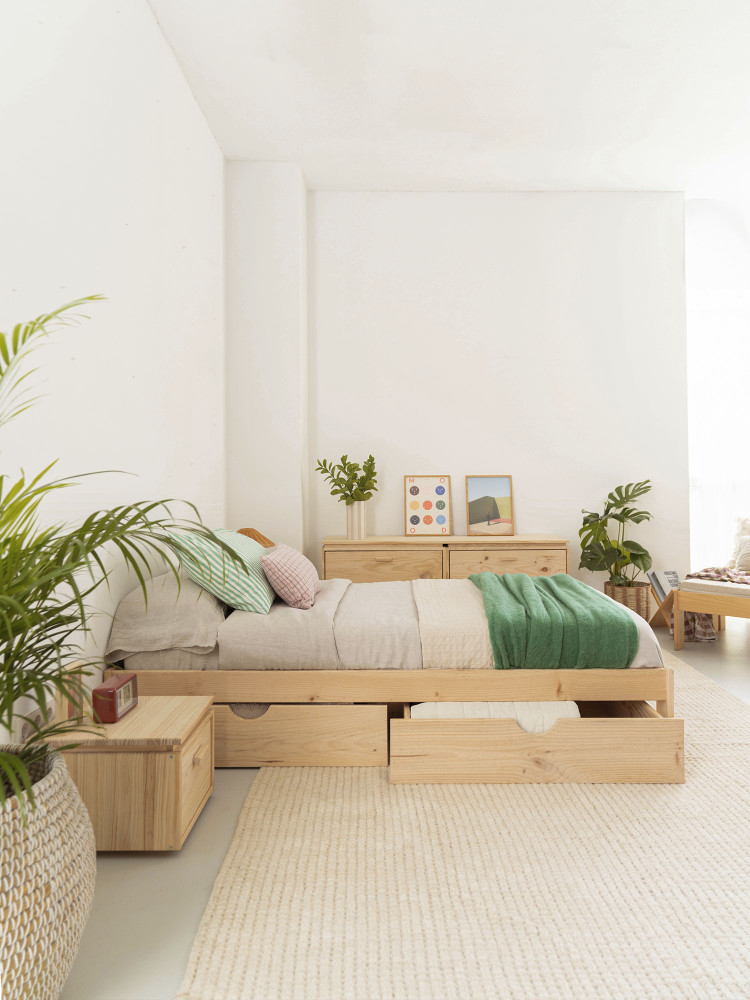 Cama 105 de madera de pino certificada con cajones | LUFE 2