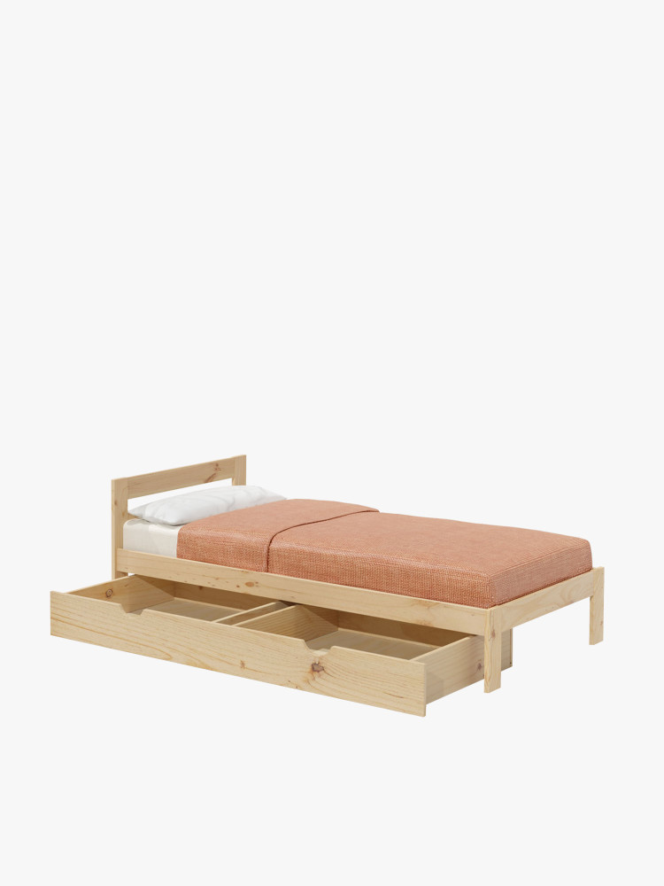 Cama individual de madera maciza de pino con cajón | LUFE