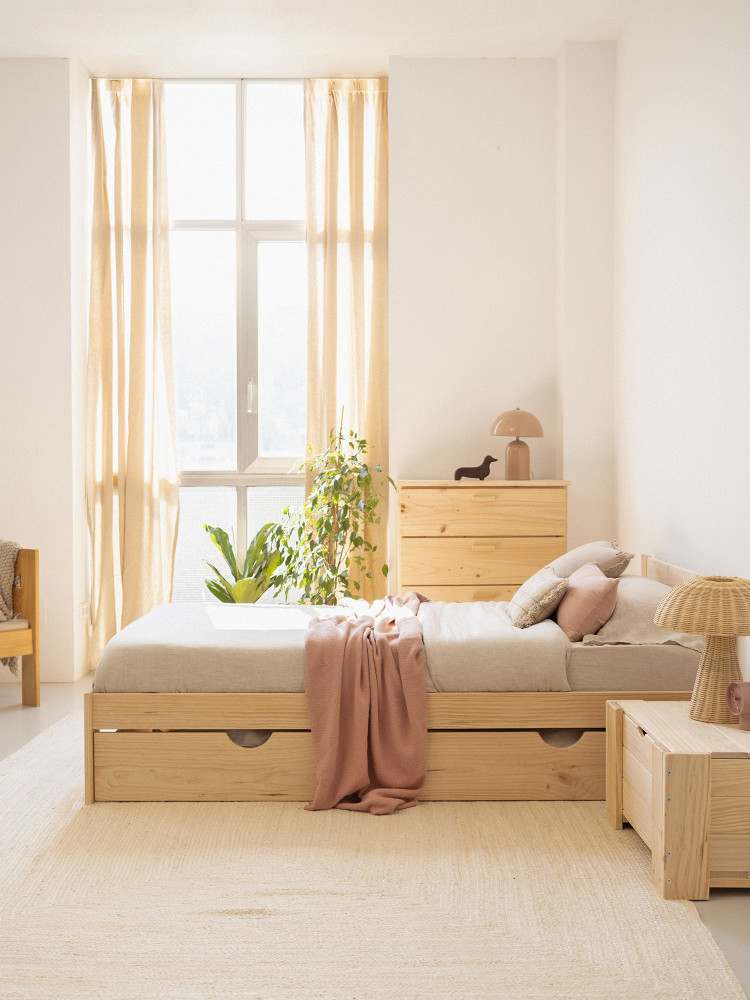 Cama individual de madera maciza de pino con cajón | LUFE 2