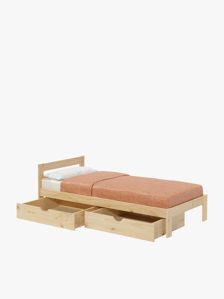 Cama individual de 105 de pino natural con cajones | LUFE