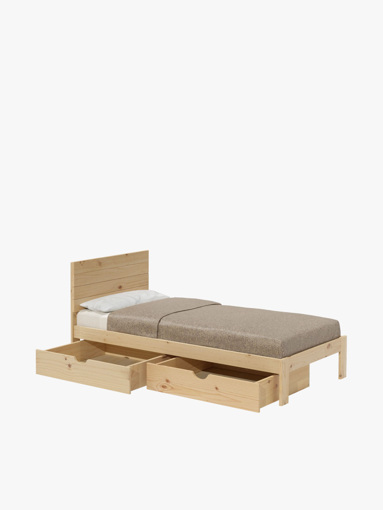 Cama 105 de madera de pino con cabecero y cajones | LUFE