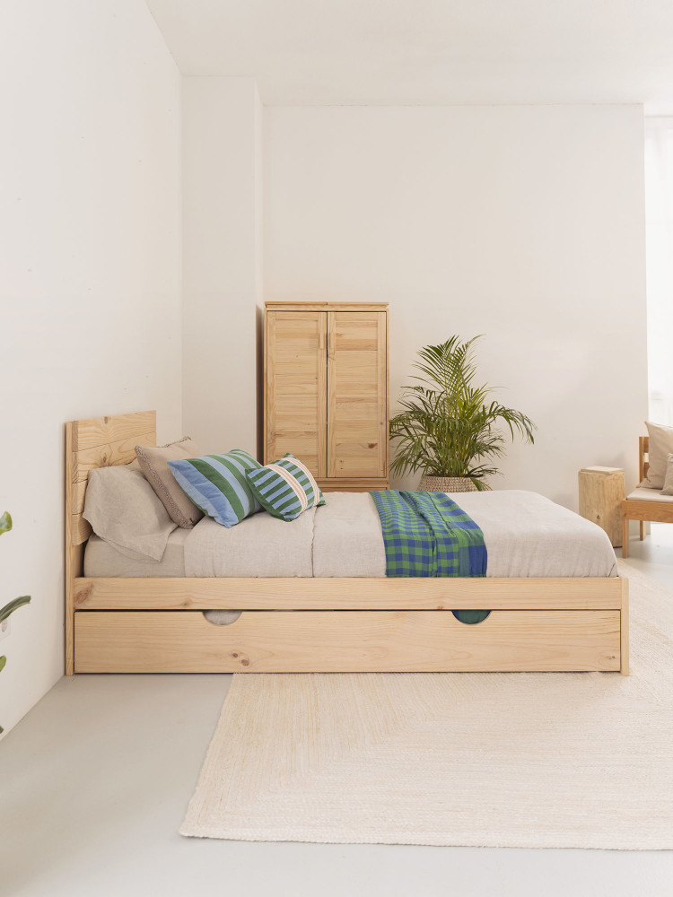 Cama nido de 105 con cabecero de madera de pino  | LUFE 2