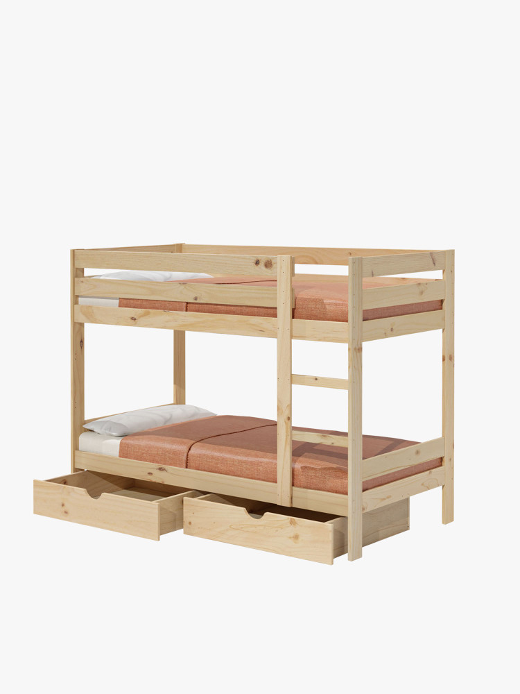Litera 105 de madera de pino con dos cajones | LUFE
