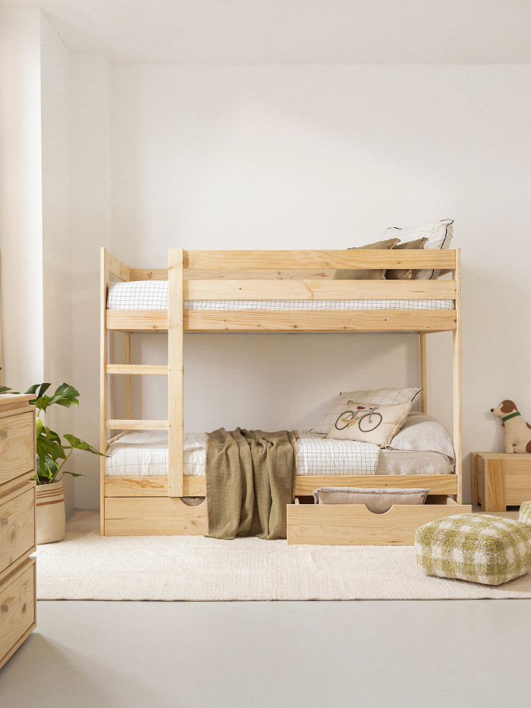 Litera 105 de madera de pino con dos cajones | LUFE 2
