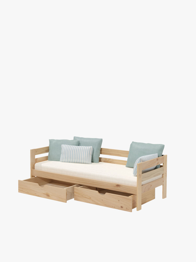 Diván individual de 90 cm de madera con cajones | LUFE