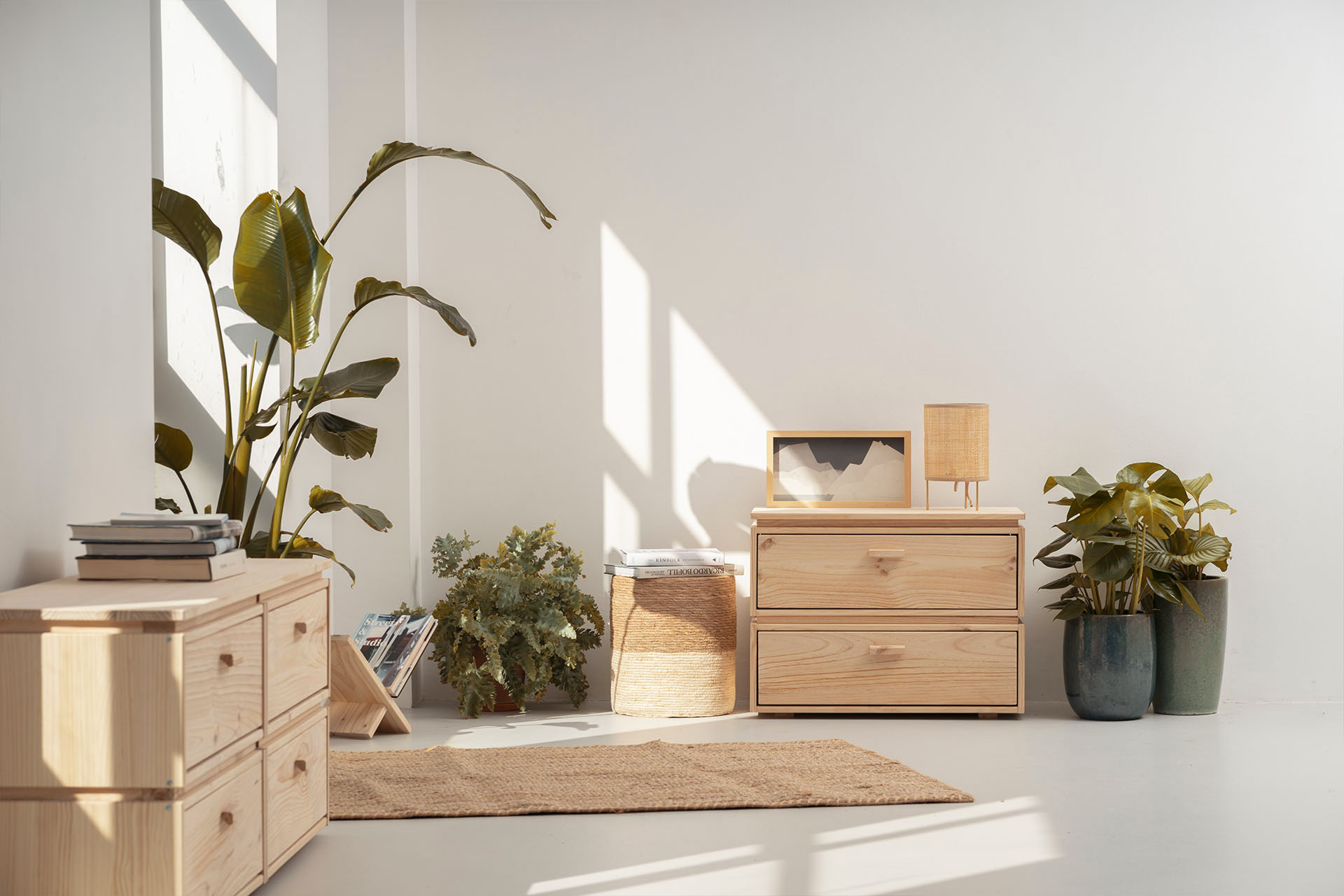 Imagen de ambiente 1 para:Mesita de noche modular de madera de pino