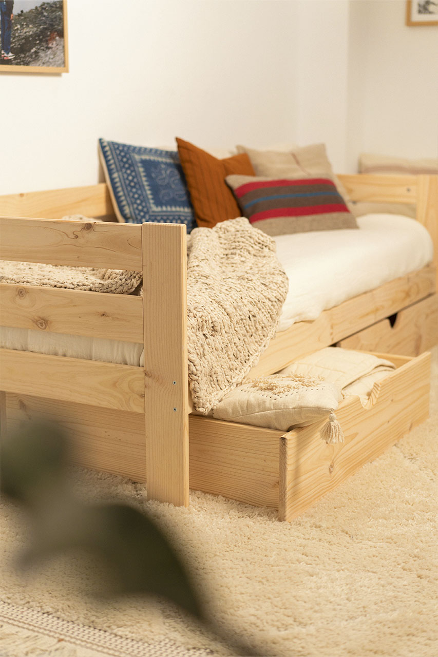Imagen de ambiente 2 para:Cama div&aacute;n de madera natural con cajones
