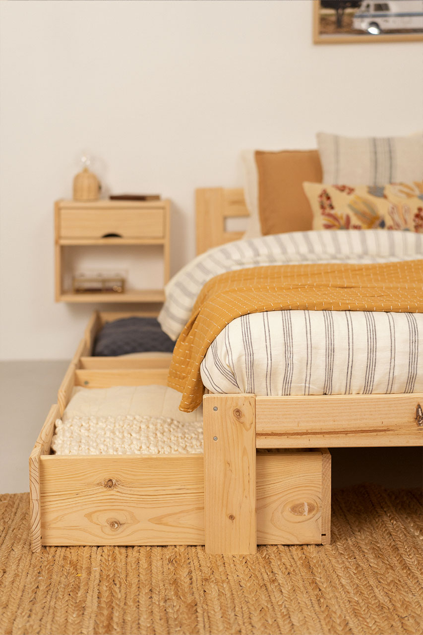 Imagen de ambiente 3 para:Cama de matrimonio de madera natural con almacenaje